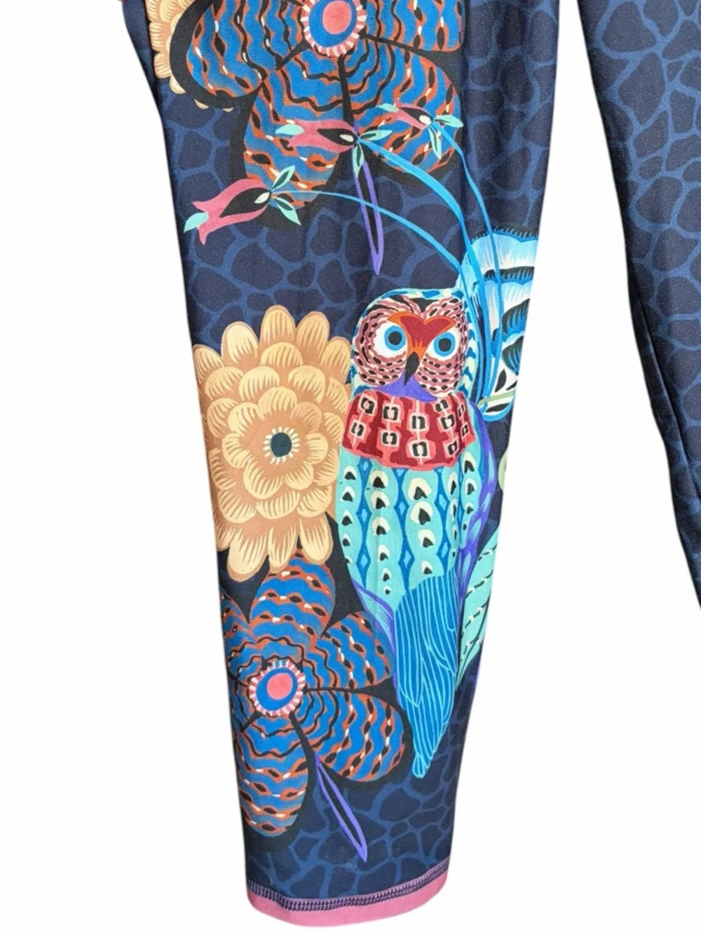 Johnny Was Navy Long Sleeve Top with Multicolor Floral Sleeve Art - Picture 3 of 5